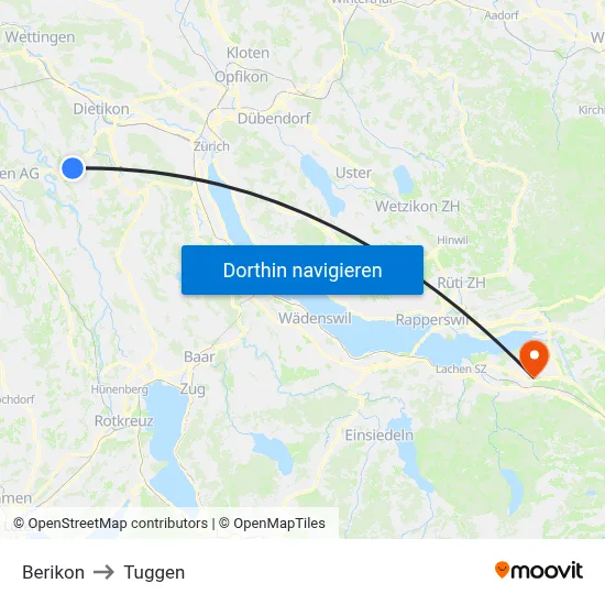 Berikon to Tuggen map