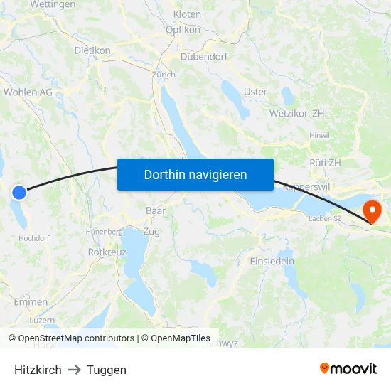 Hitzkirch to Tuggen map