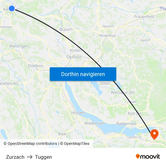 Zurzach to Tuggen map