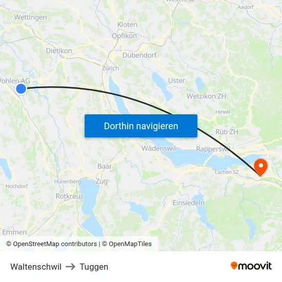 Waltenschwil to Tuggen map