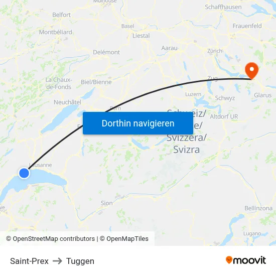Saint-Prex to Tuggen map