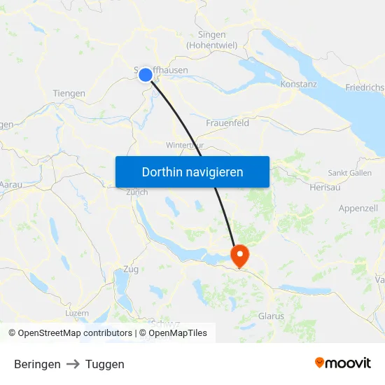 Beringen to Tuggen map