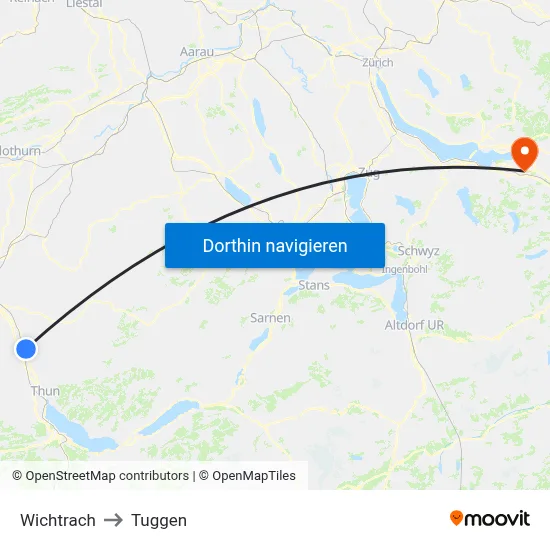 Wichtrach to Tuggen map