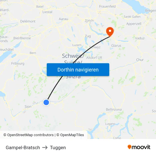 Gampel-Bratsch to Tuggen map
