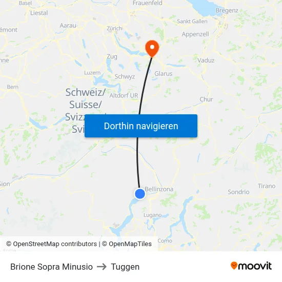 Brione Sopra Minusio to Tuggen map