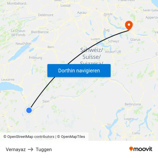 Vernayaz to Tuggen map