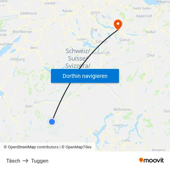 Täsch to Tuggen map