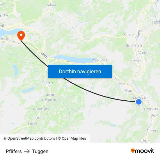 Pfäfers to Tuggen map