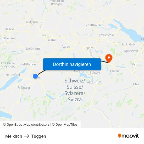 Meikirch to Tuggen map