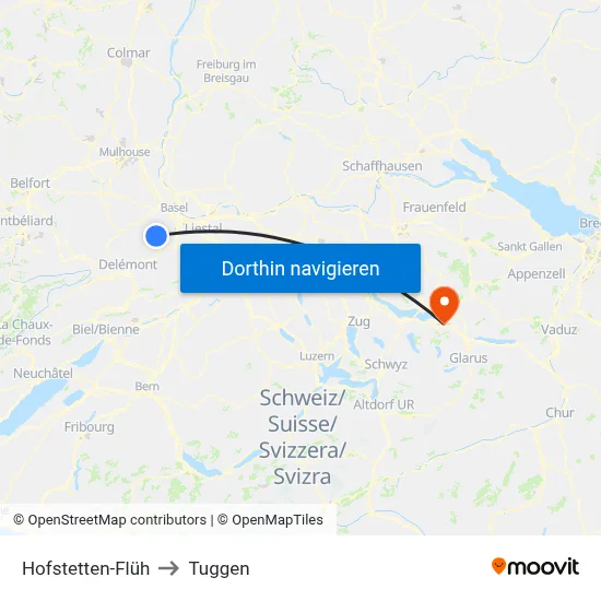 Hofstetten-Flüh to Tuggen map