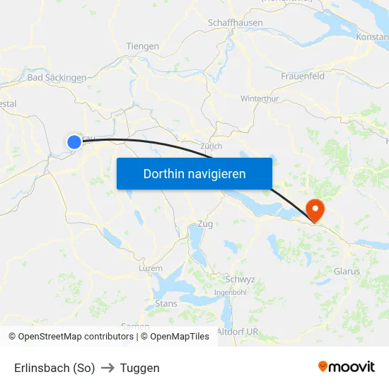 Erlinsbach (So) to Tuggen map