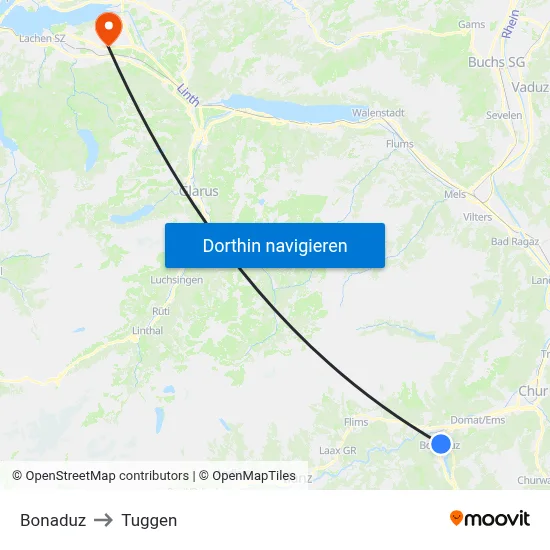 Bonaduz to Tuggen map
