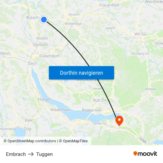 Embrach to Tuggen map