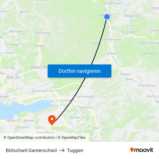 Bütschwil-Ganterschwil to Tuggen map