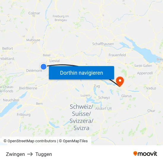 Zwingen to Tuggen map