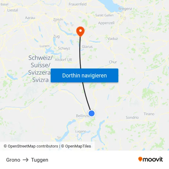 Grono to Tuggen map