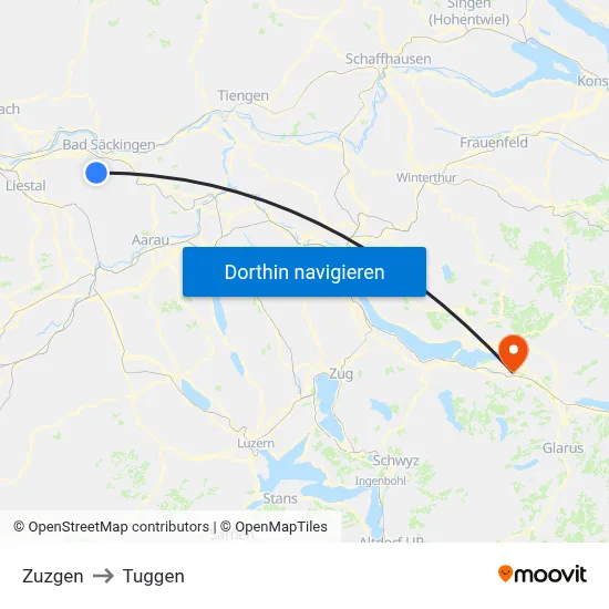Zuzgen to Tuggen map