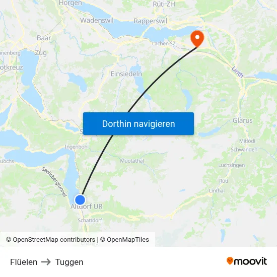 Flüelen to Tuggen map