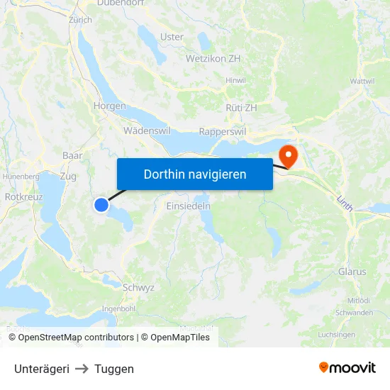 Unterägeri to Tuggen map