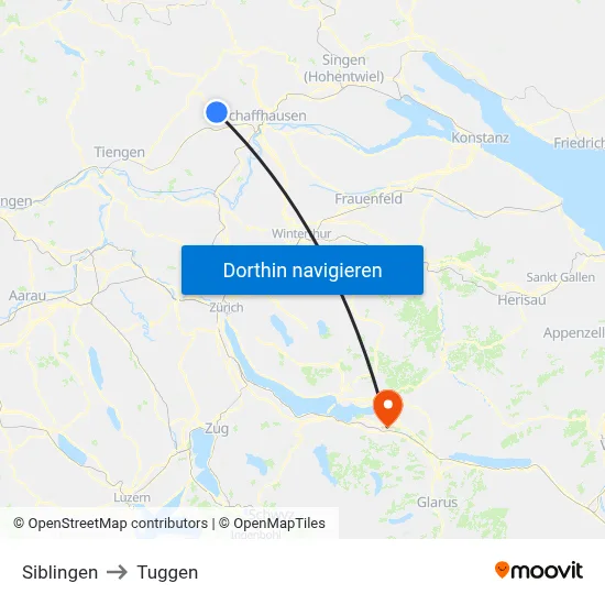 Siblingen to Tuggen map