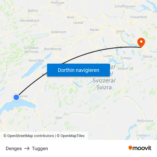 Denges to Tuggen map