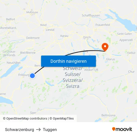 Schwarzenburg to Tuggen map