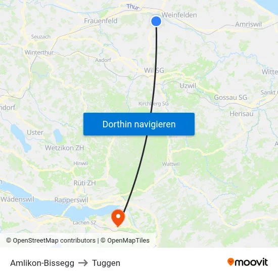 Amlikon-Bissegg to Tuggen map