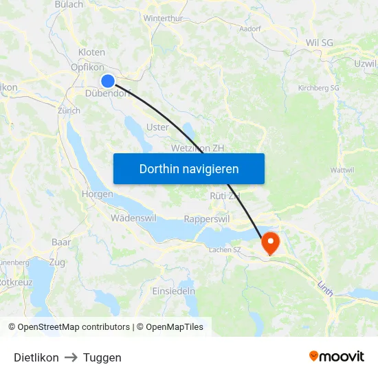 Dietlikon to Tuggen map