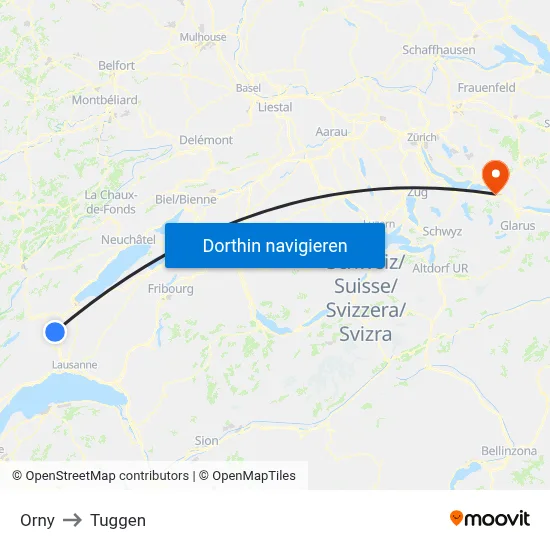 Orny to Tuggen map