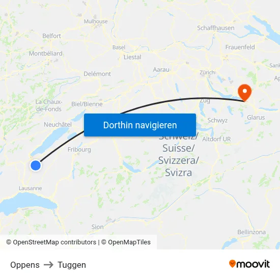 Oppens to Tuggen map