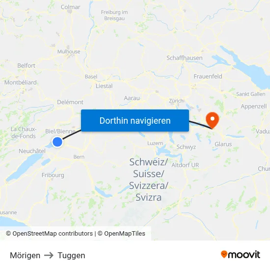 Mörigen to Tuggen map
