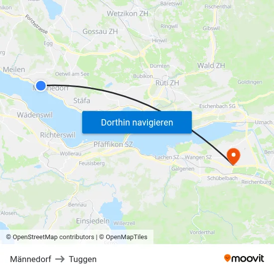Männedorf to Tuggen map