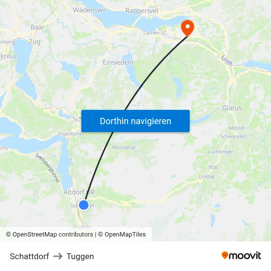 Schattdorf to Tuggen map
