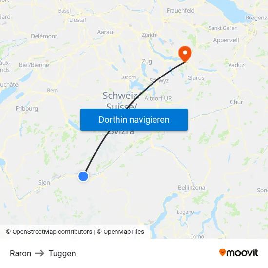 Raron to Tuggen map