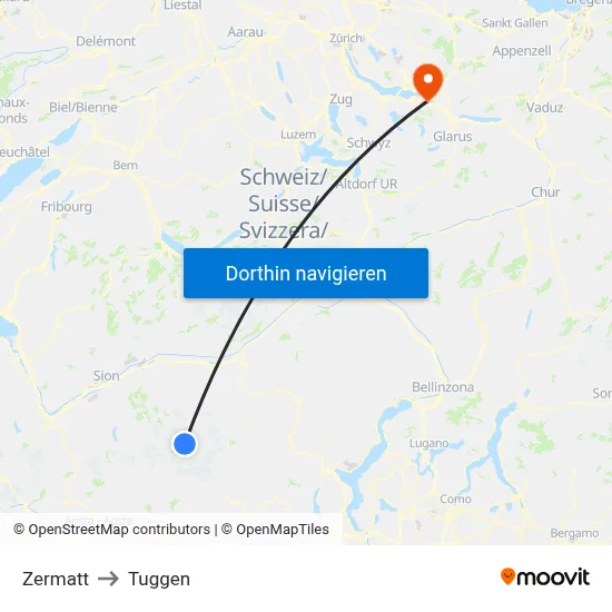 Zermatt to Tuggen map