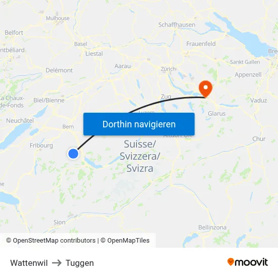 Wattenwil to Tuggen map