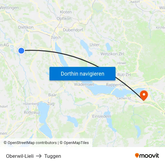 Oberwil-Lieli to Tuggen map