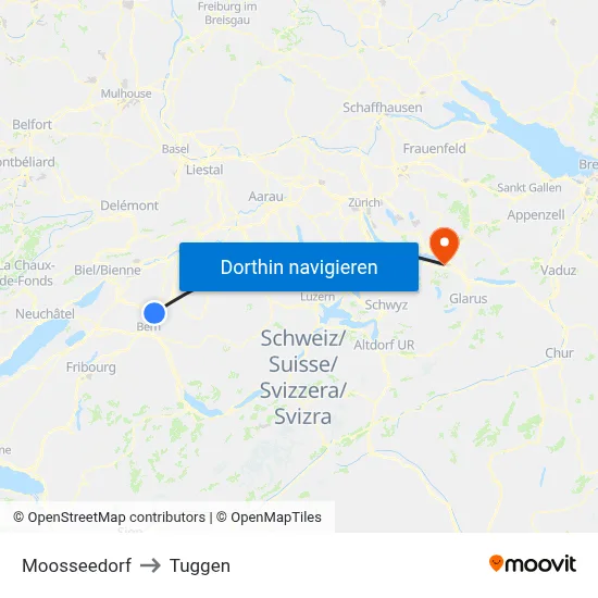 Moosseedorf to Tuggen map