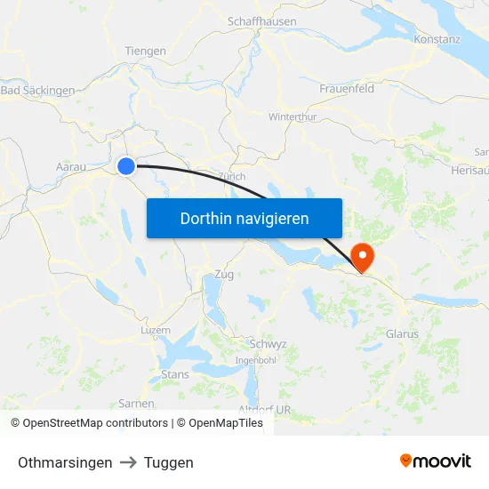 Othmarsingen to Tuggen map