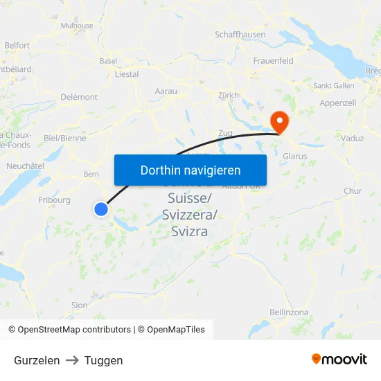 Gurzelen to Tuggen map