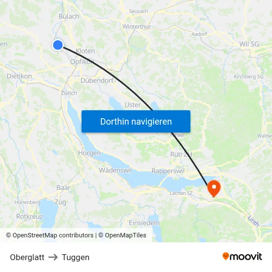 Oberglatt to Tuggen map