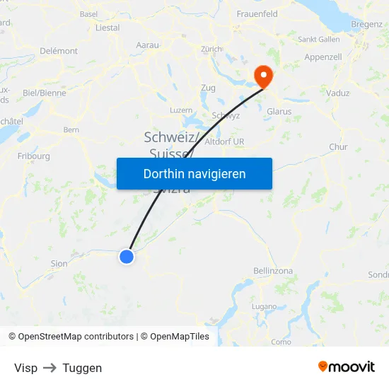 Visp to Tuggen map