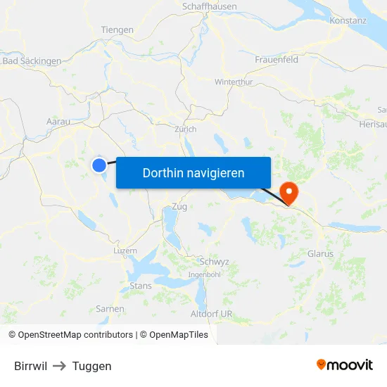 Birrwil to Tuggen map