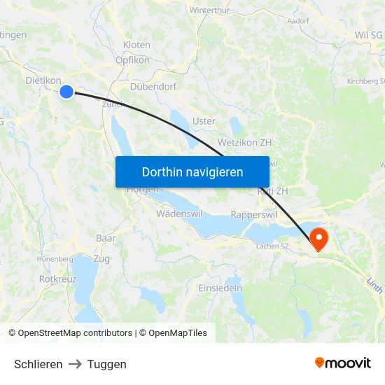 Schlieren to Tuggen map