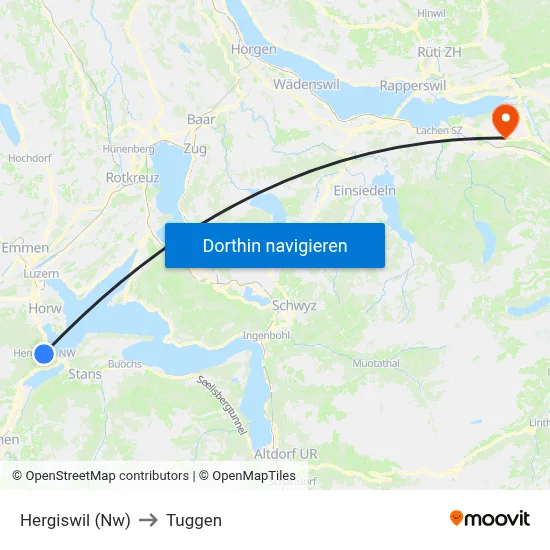 Hergiswil (Nw) to Tuggen map