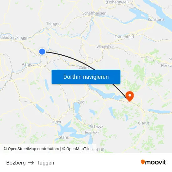 Bözberg to Tuggen map