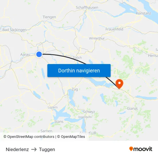 Niederlenz to Tuggen map