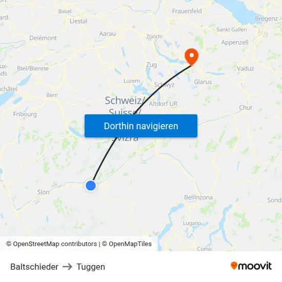Baltschieder to Tuggen map