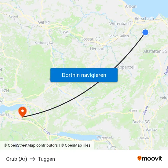 Grub (Ar) to Tuggen map