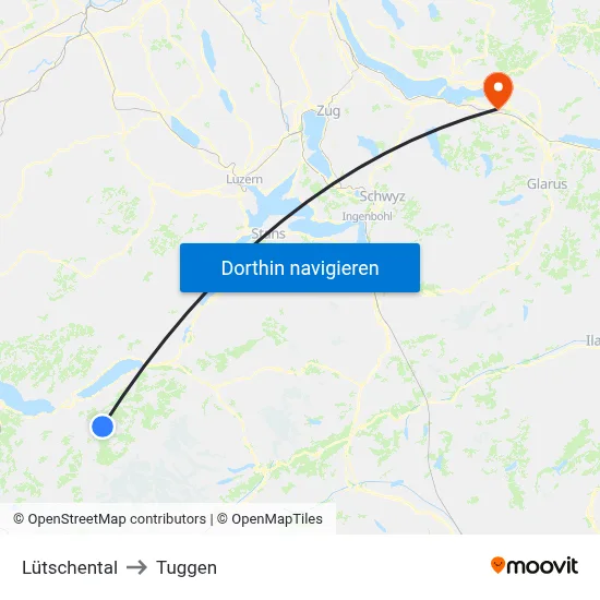 Lütschental to Tuggen map